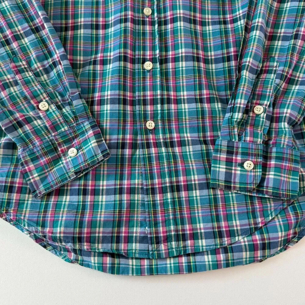 Ralph Lauren BOYS Long Sleeve Button Down Sz. L (14-16) Plaid Blue Pink Green